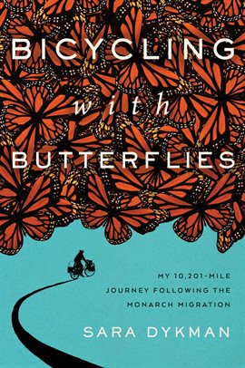 A book cover on which a silhouette of a bicyclist rides toward butterflies.